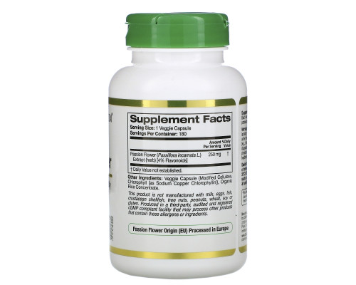 California Gold Nutrition, Passion Flower, EuroHerbs, 250 mg, 180 Veggie Capsules California Gold Nutrition, Passion Flower, EuroHerbs, 250 mg, 180 Veggie Capsules