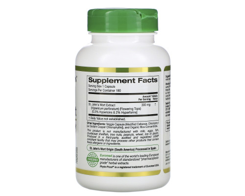 California Gold Nutrition, Экстракт зверобоя, EuroHerbs, европейское качество, 300 мг, 180 вегетарианских капсул California Gold Nutrition, Экстракт зверобоя, EuroHerbs, европейское качество, 300 мг, 180 вегетарианских капсул