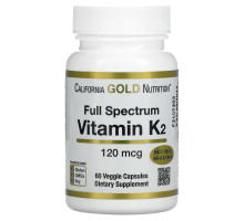 California Gold Nutrition, Витамин K2 (в форме MK-4, MK-6, MK-7, MK-9), 120 мкг, 60 вегетарианских капсул