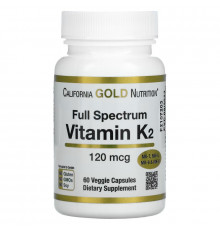 California Gold Nutrition, Витамин K2 (в форме MK-4, MK-6, MK-7, MK-9), 120 мкг, 60 вегетарианских капсул