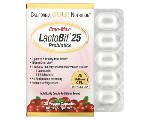 California Gold Nutrition, LactoBif Probiotics, Cran-Max, 25 Billion CFU, 30 Veggie Capsules California Gold Nutrition, LactoBif Probiotics, Cran-Max, 25 Billion CFU, 30 Veggie Capsules
