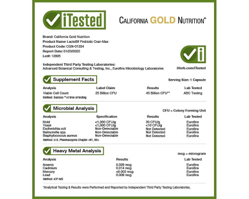 California Gold Nutrition, LactoBif Probiotics, Cran-Max, 25 Billion CFU, 30 Veggie Capsules California Gold Nutrition, LactoBif Probiotics, Cran-Max, 25 Billion CFU, 30 Veggie Capsules