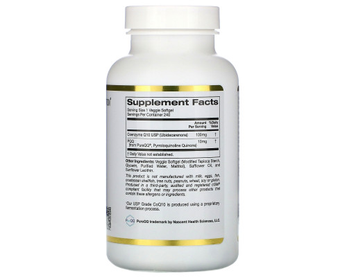 California Gold Nutrition, Кофермент Q10 с пирролохинохиноном, 100 мг, 240 вегетарианских мягких таблеток California Gold Nutrition, Кофермент Q10 с пирролохинохиноном, 100 мг, 240 вегетарианских мягких таблеток