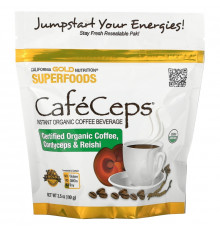 California Gold Nutrition, CafeCeps, Certified Organic Instant Coffee with Cordyceps and Reishi Mushroom Powder, 3.52 oz (100 g)