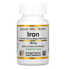California Gold Nutrition, Ferrochel Iron (Bisglycinate), 36 mg, 90 Veggie Capsules