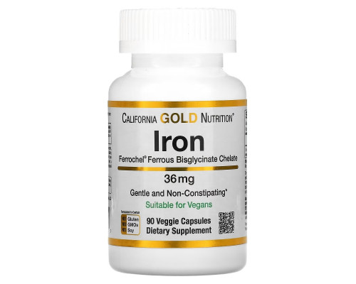 California Gold Nutrition, Ferrochel Iron (Bisglycinate), 36 mg, 90 Veggie Capsules California Gold Nutrition, Ferrochel Iron (Bisglycinate), 36 mg, 90 Veggie Capsules