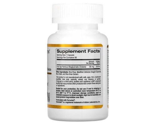 California Gold Nutrition, Ferrochel Iron (Bisglycinate), 36 mg, 90 Veggie Capsules California Gold Nutrition, Ferrochel Iron (Bisglycinate), 36 mg, 90 Veggie Capsules