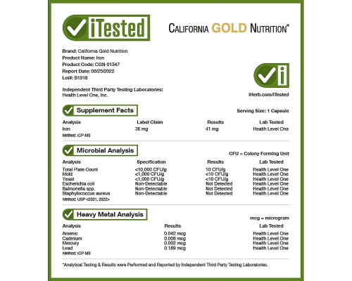 California Gold Nutrition, Ferrochel Iron (Bisglycinate), 36 mg, 90 Veggie Capsules California Gold Nutrition, Ferrochel Iron (Bisglycinate), 36 mg, 90 Veggie Capsules