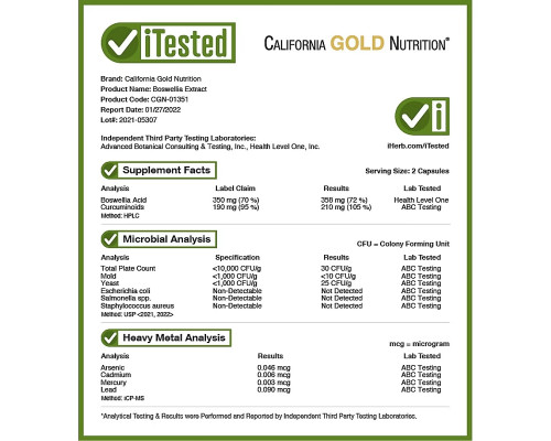 California Gold Nutrition, Экстракт босвеллии плюс экстракт куркумы, 500 мг, 120 вегетарианских капсул California Gold Nutrition, Экстракт босвеллии плюс экстракт куркумы, 500 мг, 120 вегетарианских капсул