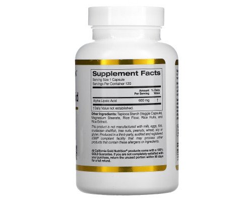 California Gold Nutrition, Alpha Lipoic Acid, 600 mg, 120 Veggie Capsules California Gold Nutrition, Alpha Lipoic Acid, 600 mg, 120 Veggie Capsules