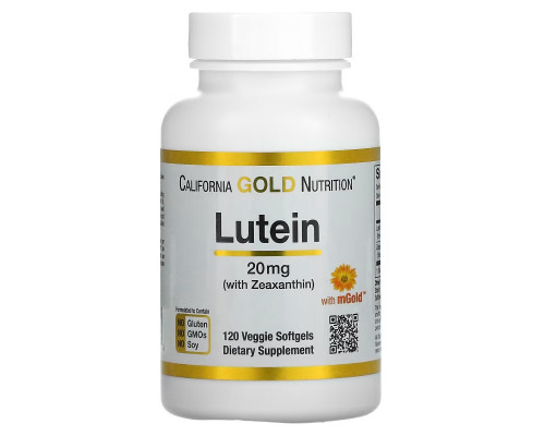 California Gold Nutrition, Лютеин с зеаксантином, 20 мг, 120 растительных мягких таблеток California Gold Nutrition, Лютеин с зеаксантином, 20 мг, 120 растительных мягких таблеток
