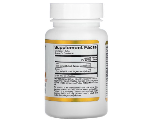 California Gold Nutrition, Lutein with Zeaxanthin, 20 mg, 60 Veggie Softgels California Gold Nutrition, Lutein with Zeaxanthin, 20 mg, 60 Veggie Softgels