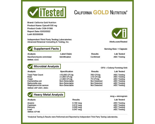 California Gold Nutrition, EpiCor, Dried Yeast Fermentate, 500 mg, 120 Veggie Capsules