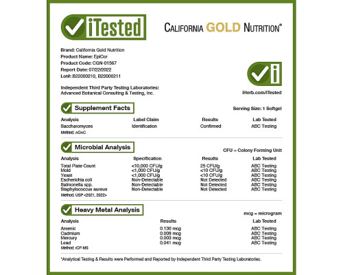 California Gold Nutrition, EpiCor, сухой дрожжевой ферментат, 500 мг, 30 растительных капсул California Gold Nutrition, EpiCor, сухой дрожжевой ферментат, 500 мг, 30 растительных капсул