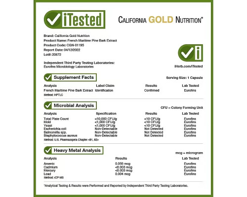 California Gold Nutrition, French Maritime Pine Park Extract, Oligopin, Antioxidant Polyphenol, 100 mg, 180 Veggie Capsules California Gold Nutrition, French Maritime Pine Park Extract, Oligopin, Antioxidant Polyphenol, 100 mg, 180 Veggie Capsules