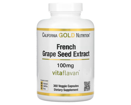 California Gold Nutrition, French Grape Seed Extract, VitaFlavan, Antioxidant Polyphenol, 100 mg, 360 Veggie Capsules California Gold Nutrition, French Grape Seed Extract, VitaFlavan, Antioxidant Polyphenol, 100 mg, 360 Veggie Capsules