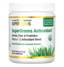 Зелень и зеленые овощи California Gold Nutrition, SUPERFOODS, комплекс антиоксидантов из суперзелени, зелень, клетчатка и пробиотики, со вкусом клубничного лимонада, 171 г (6,03 унции)