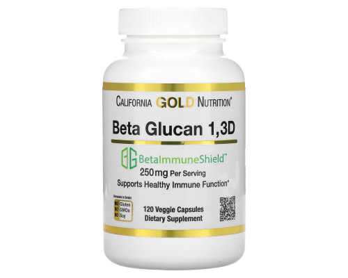 California Gold Nutrition, Beta Glucan 1-3D with Beta-ImmuneShield, 250 mg Per Serving, 120 Veggie Capsules California Gold Nutrition, Beta Glucan 1-3D with Beta-ImmuneShield, 250 mg Per Serving, 120 Veggie Capsules