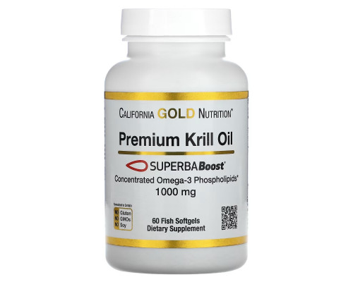California Gold Nutrition, SUPERBABoost®, масло криля премиального качества, 1000 мг, 60 капсул California Gold Nutrition, SUPERBABoost®, масло криля премиального качества, 1000 мг, 60 капсул