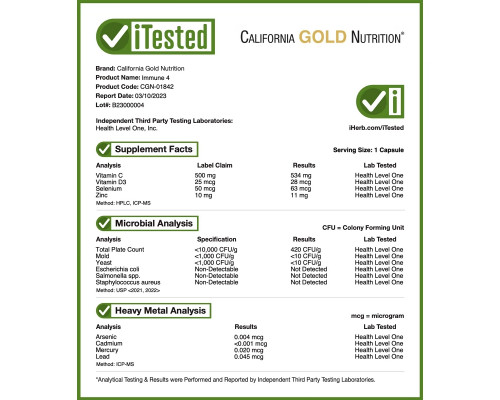 California Gold Nutrition, Immune4, Immune System Support, 60 Veggie Capsules California Gold Nutrition, Immune4, Immune System Support, 60 Veggie Capsules
