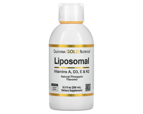 California Gold Nutrition, Liposomal Vitamin A, D3, E & K2, Pineapple Flavor, 8.5 fl oz (250 ml) California Gold Nutrition, Liposomal Vitamin A, D3, E & K2, Pineapple Flavor, 8.5 fl oz (250 ml)
