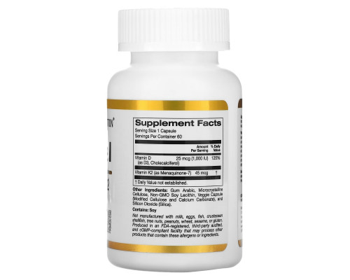California Gold Nutrition, Liposomal Vitamin K2+ D3, 60 Veggie Capsules California Gold Nutrition, Liposomal Vitamin K2+ D3, 60 Veggie Capsules