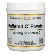 California Gold Nutrition, Buffered Gold C, некислый буферизованный витамин C в форме порошка, аскорбат натрия, 1000 мг, 1 кг (2,2 фунта)