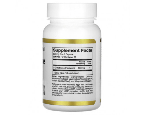Антиоксиданты California Gold Nutrition, L-глутатион (восстановленный), 500 мг, 30 растительных капсул Антиоксиданты California Gold Nutrition, L-глутатион (восстановленный), 500 мг, 30 растительных капсул