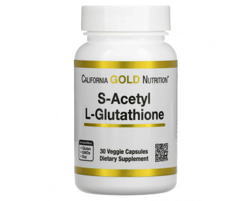 Антиоксиданты California Gold Nutrition, S-ацетил-L-глутатион, 100 мг, 30 растительных капсул Антиоксиданты California Gold Nutrition, S-ацетил-L-глутатион, 100 мг, 30 растительных капсул