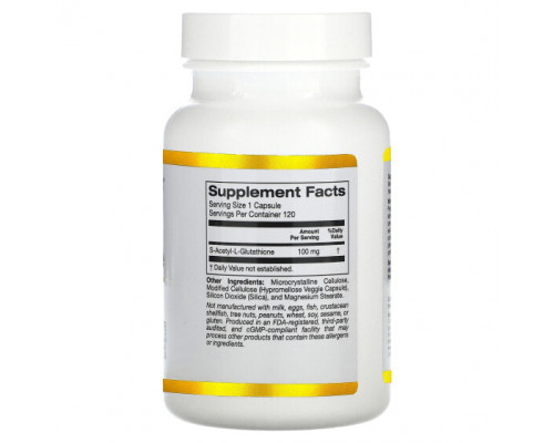 Антиоксиданты California Gold Nutrition, S-ацетил-L-глутатион, 100 мг, 120 растительных капсул Антиоксиданты California Gold Nutrition, S-ацетил-L-глутатион, 100 мг, 120 растительных капсул