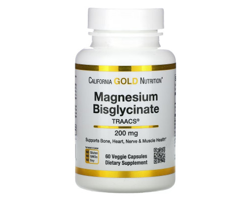 California Gold Nutrition, Magnesium Bisglycinate, Albion TRAACS®, 100 mg, 60 Veggie Capsules California Gold Nutrition, Magnesium Bisglycinate, Albion TRAACS®, 100 mg, 60 Veggie Capsules