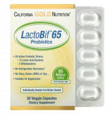 California Gold Nutrition, LactoBif, пробиотики, 65 млрд КОЕ, 30 вегетарианских капсул