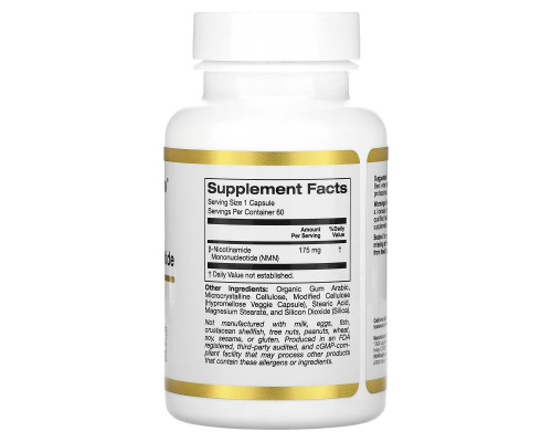 California Gold Nutrition, NMN (Nicotinamide Mononucleotide), 175 mg, 60 Veggie Capsules California Gold Nutrition, NMN (Nicotinamide Mononucleotide), 175 mg, 60 Veggie Capsules