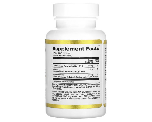 California Gold Nutrition, NMN, комплекс с флавоноидами, 60 растительных капсул California Gold Nutrition, NMN, комплекс с флавоноидами, 60 растительных капсул