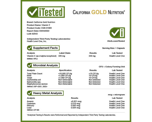 California Gold Nutrition, биоактивный витамин Е, 335 мг, 30 растительных капсул California Gold Nutrition, биоактивный витамин Е, 335 мг, 30 растительных капсул