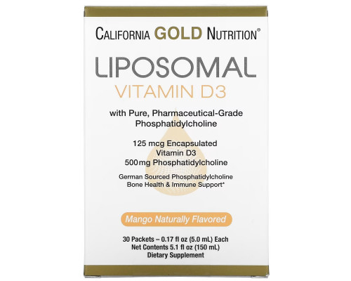 California Gold Nutrition, липосомальный витамин D3, 30 пакетиков, (5 мл) California Gold Nutrition, липосомальный витамин D3, 30 пакетиков, (5 мл)