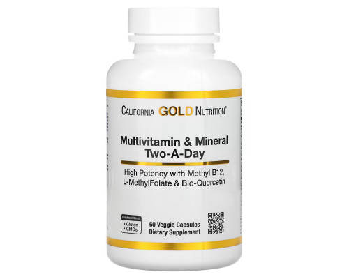 California Gold Nutrition, Multivitamin and Mineral, Two-A-Day, 60 Veggie Capsules California Gold Nutrition, Multivitamin and Mineral, Two-A-Day, 60 Veggie Capsules