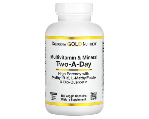 California Gold Nutrition, Multivitamin and Mineral, Two-A-Day, 180 Veggie Capsules California Gold Nutrition, Multivitamin and Mineral, Two-A-Day, 180 Veggie Capsules
