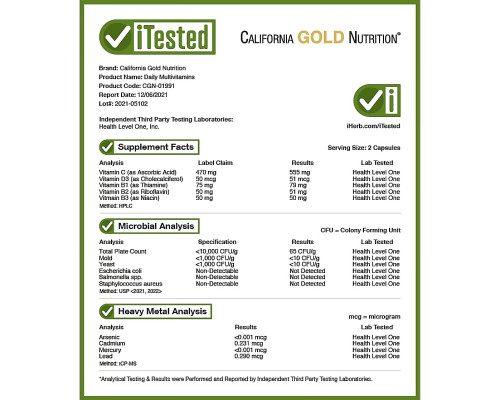 California Gold Nutrition, Multivitamin and Mineral, Two-A-Day, 180 Veggie Capsules California Gold Nutrition, Multivitamin and Mineral, Two-A-Day, 180 Veggie Capsules