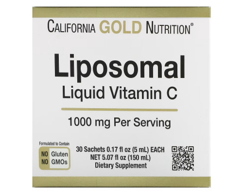 California Gold Nutrition, Liposomal Liquid Vitamin C, Unflavored, 1000 mg, 30 Sachets, 0.17 fl oz (5 ml) Each California Gold Nutrition, Liposomal Liquid Vitamin C, Unflavored, 1000 mg, 30 Sachets, 0.17 fl oz (5 ml) Each