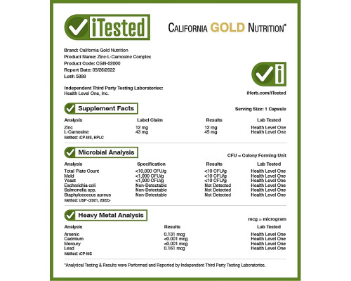 California Gold Nutrition, комплекс с цинк-L-карнозином, 90 вегетарианских капсул California Gold Nutrition, комплекс с цинк-L-карнозином, 90 вегетарианских капсул