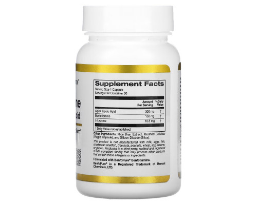 California Gold Nutrition, Benfotiamine + Alpha Lipoic Acid, 30 Veggie Capsules California Gold Nutrition, Benfotiamine + Alpha Lipoic Acid, 30 Veggie Capsules