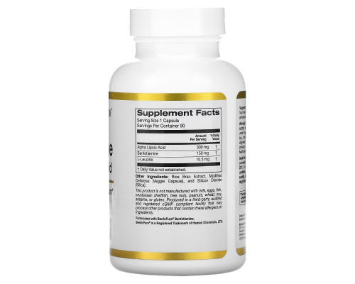 California Gold Nutrition, бенфотиамин с альфа-липоевой кислотой, 90 вегетарианских капсул California Gold Nutrition, бенфотиамин с альфа-липоевой кислотой, 90 вегетарианских капсул