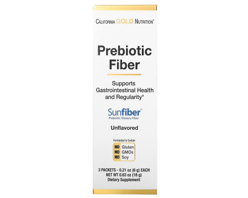 California Gold Nutrition, Prebiotic Fiber, 3 Packets, 0.21 oz (6 g) Each California Gold Nutrition, Prebiotic Fiber, 3 Packets, 0.21 oz (6 g) Each