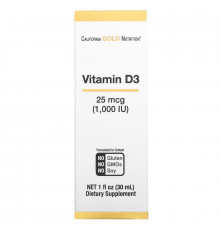 California Gold Nutrition, витамин D, 25 мкг (1000 МЕ), 30 мл (1 жидк. унция)
