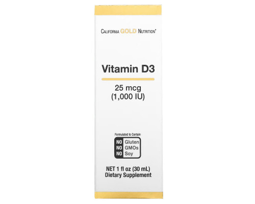 California Gold Nutrition, витамин D, 25 мкг (1000 МЕ), 30 мл (1 жидк. унция) California Gold Nutrition, витамин D, 25 мкг (1000 МЕ), 30 мл (1 жидк. унция)