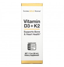 California Gold Nutrition, Vitamin D3 + K2, 25 mcg (1,000 IU), 1 fl oz (30 ml)