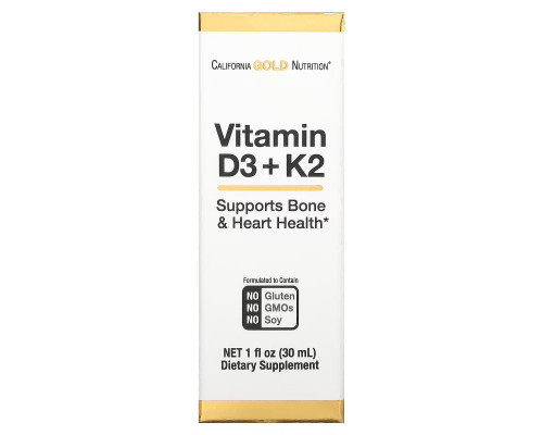 California Gold Nutrition, Vitamin D3 + K2, 25 mcg (1,000 IU), 1 fl oz (30 ml) California Gold Nutrition, Vitamin D3 + K2, 25 mcg (1,000 IU), 1 fl oz (30 ml)