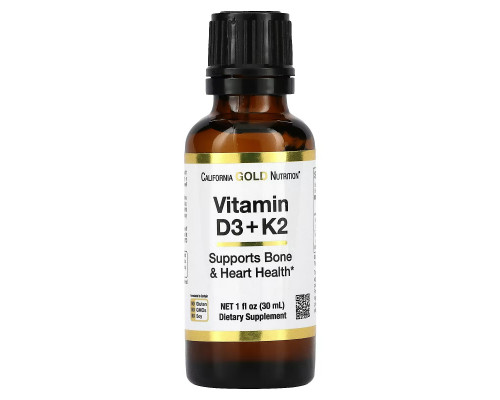 California Gold Nutrition, Vitamin D3 + K2, 25 mcg (1,000 IU), 1 fl oz (30 ml) California Gold Nutrition, Vitamin D3 + K2, 25 mcg (1,000 IU), 1 fl oz (30 ml)