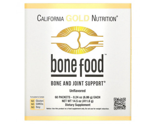 Для мышц и суставов California Gold Nutrition, Bone Food, для поддержки здоровья костей и суставов, 60 пакетиков по 6,83 г (0,24 унции) Для мышц и суставов California Gold Nutrition, Bone Food, для поддержки здоровья костей и суставов, 60 пакетиков по 6,83 г (0,24 унции)